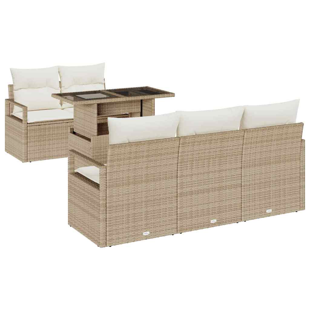 Tuin Sofa Set 6 st 5-Aantal zitplaatsen Beige en Crème