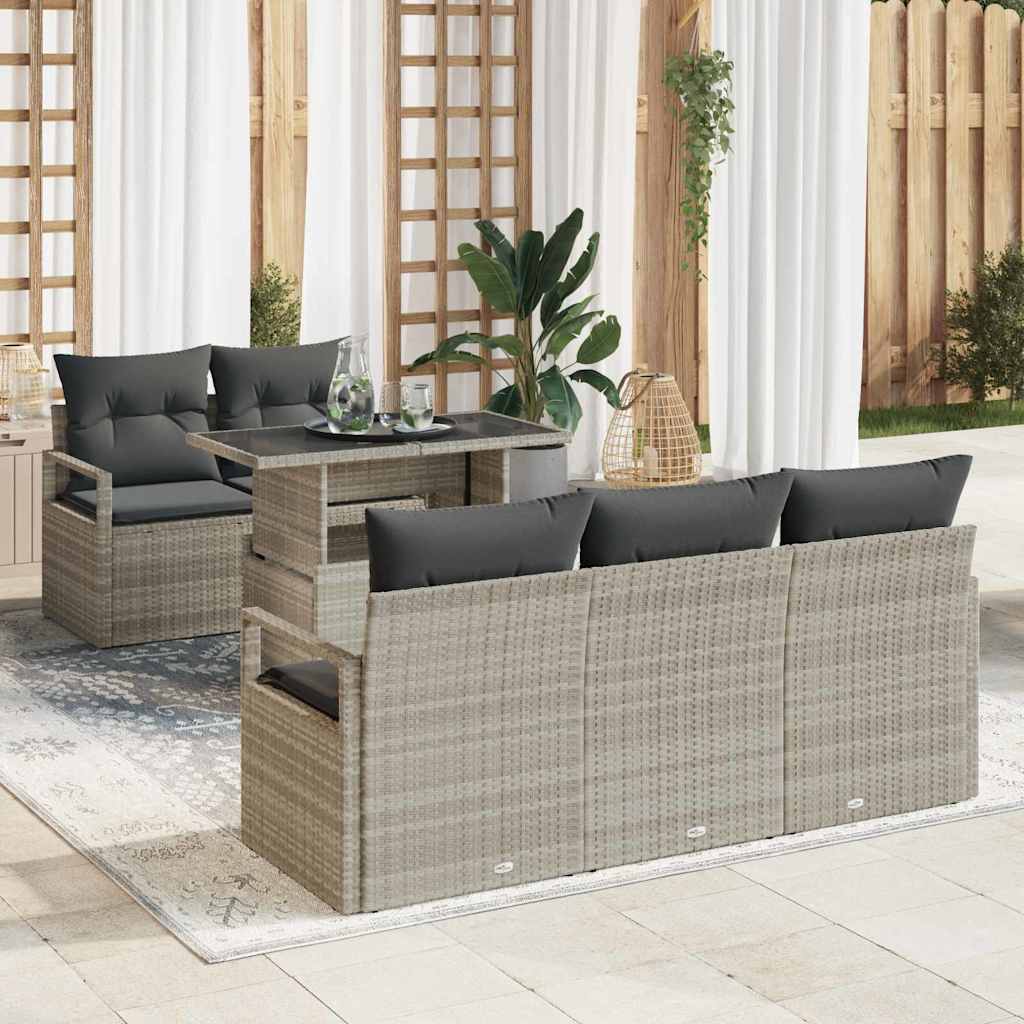 Tuin Sofa Set 6 st 5-Aantal zitplaatsen Lichtgrijs poly rattan