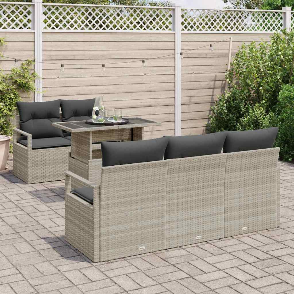 Tuin Sofa Set 6 st 5-Aantal zitplaatsen Lichtgrijs poly rattan