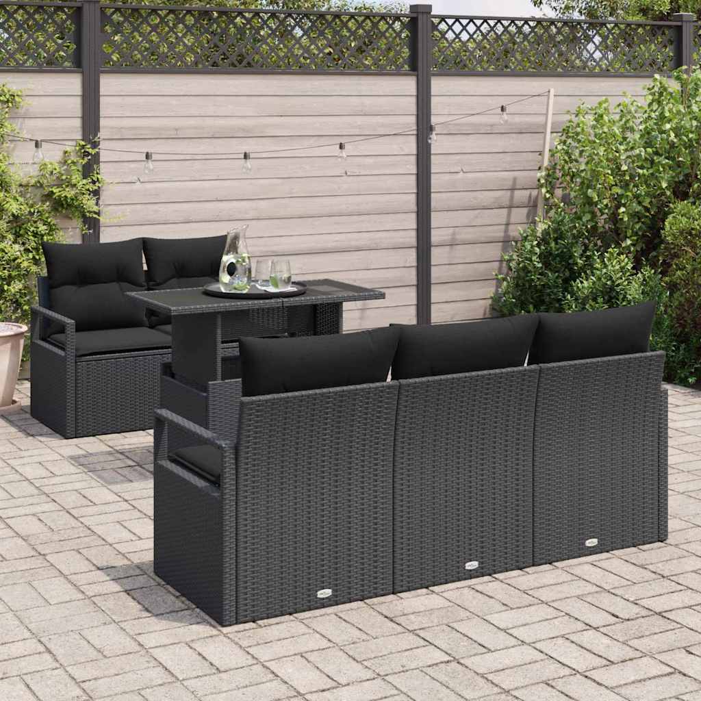 Tuin Sofa Set 6 st 5-Aantal zitplaatsen Zwart poly rattan
