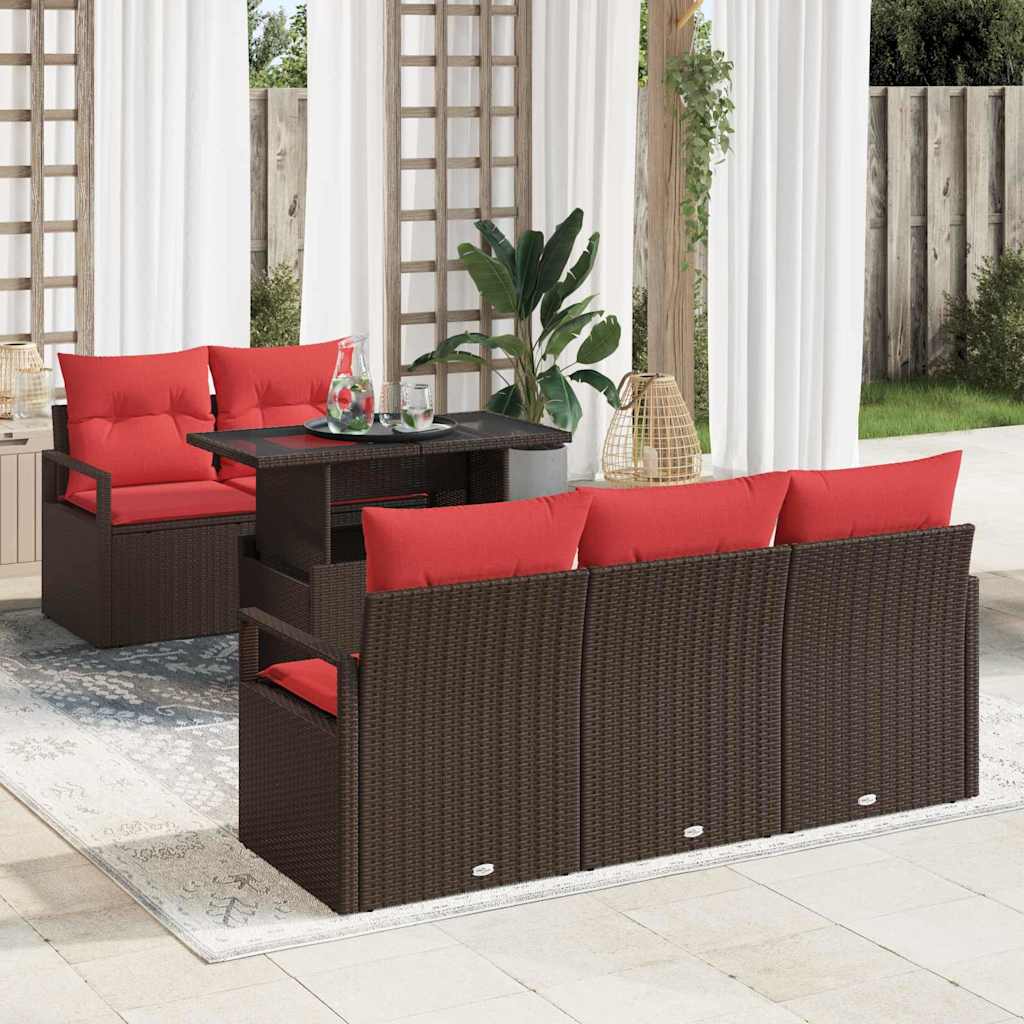 Tuin Sofa Set 6 st 5-Aantal zitplaatsen Bruin en Rood
