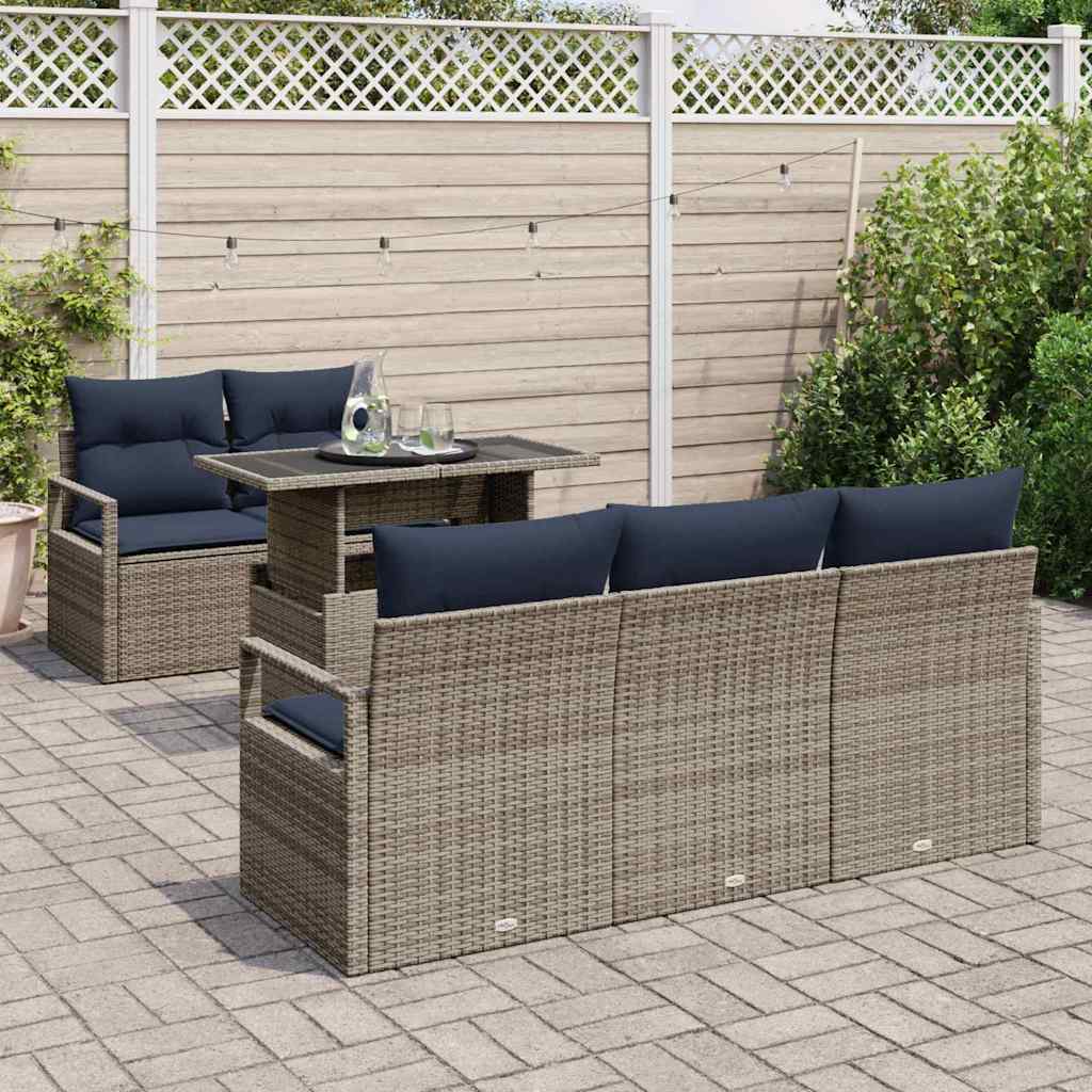 Tuin Sofa Set 6 st 5-Aantal zitplaatsen Grijs poly rattan