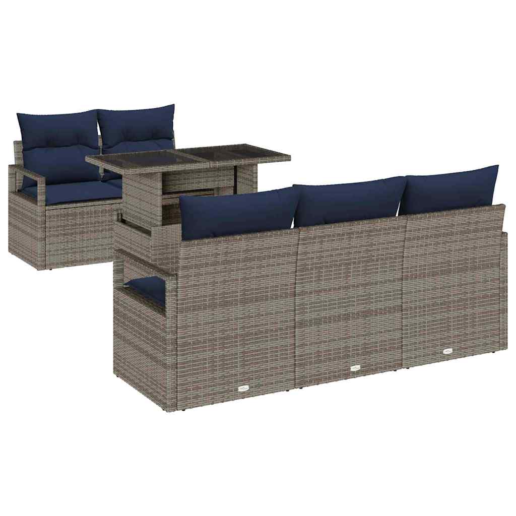 Tuin Sofa Set 6 st 5-Aantal zitplaatsen Grijs poly rattan