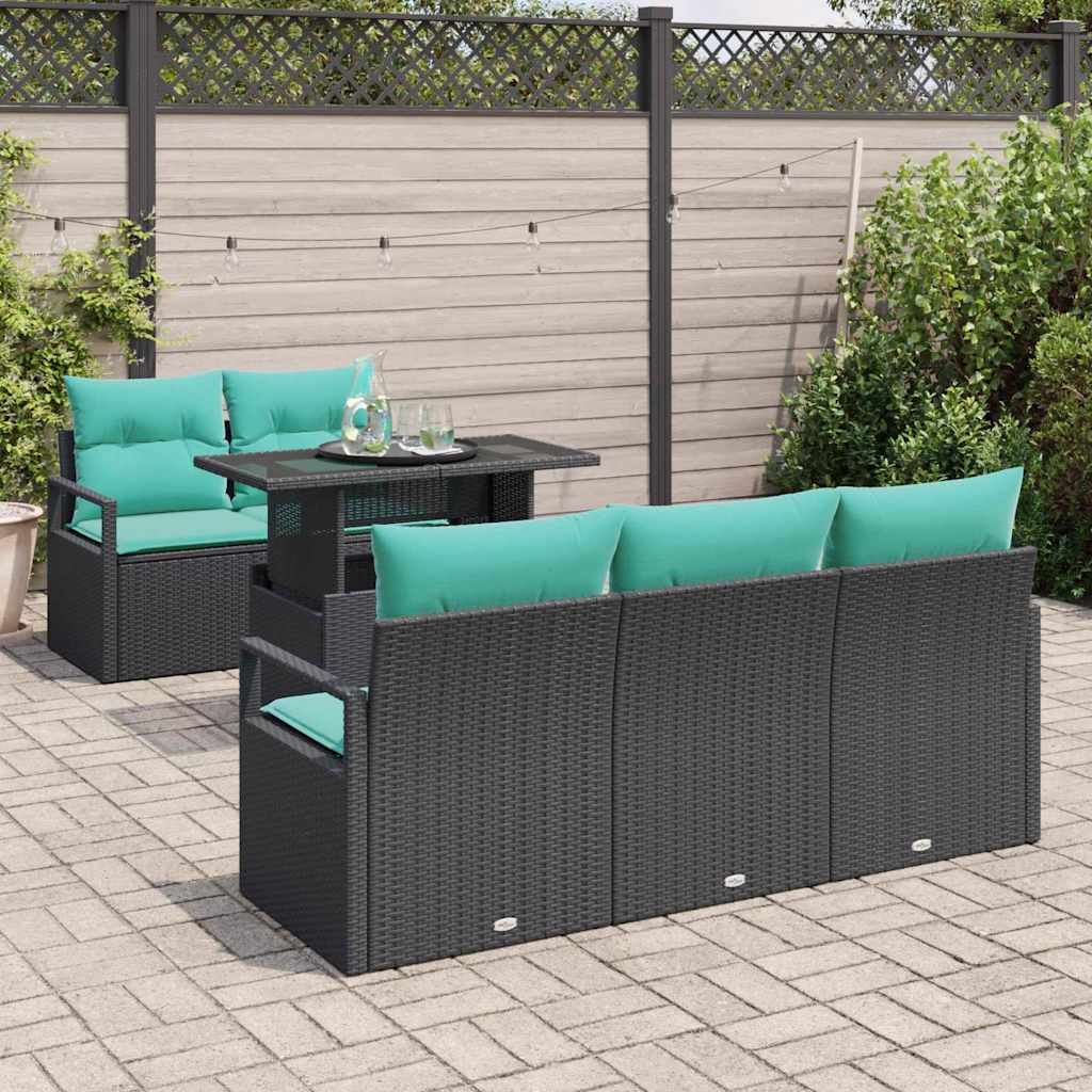 Tuin Sofa Set 6 st 5-Aantal zitplaatsen Zwart en Blauw