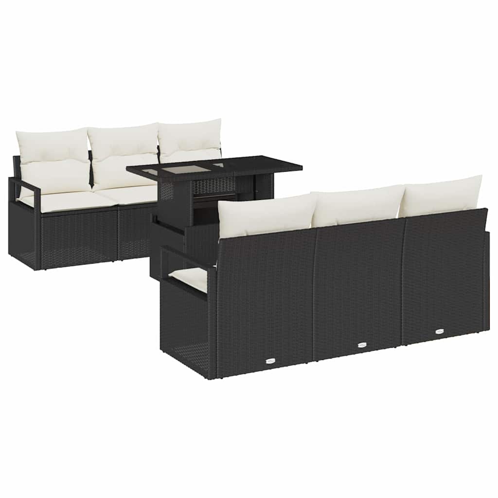 Tuin Sofa Set 7 st 6-Aantal zitplaatsen Zwart en Crème