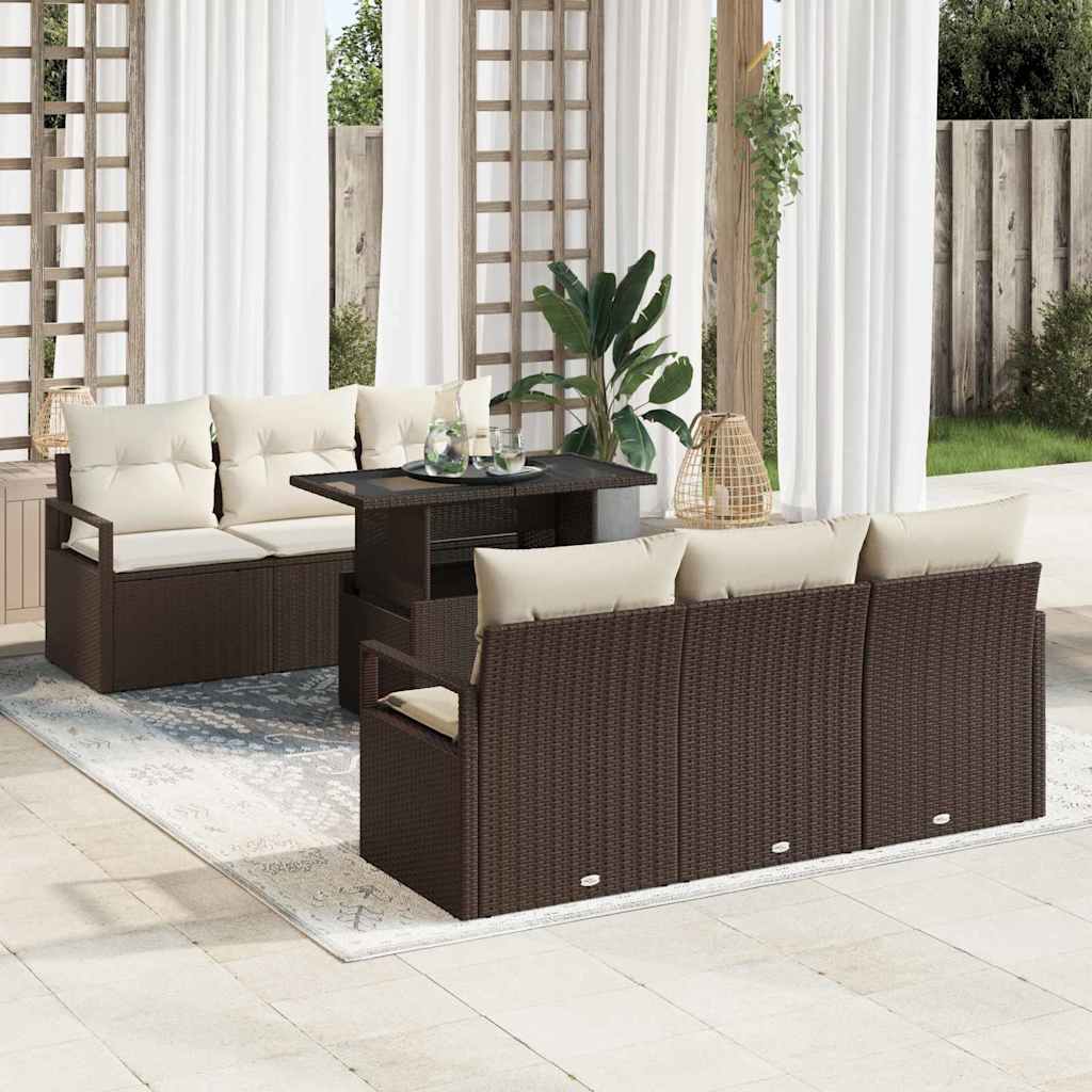 Tuin Sofa Set 7 st 6-Aantal zitplaatsen Bruin en Crème