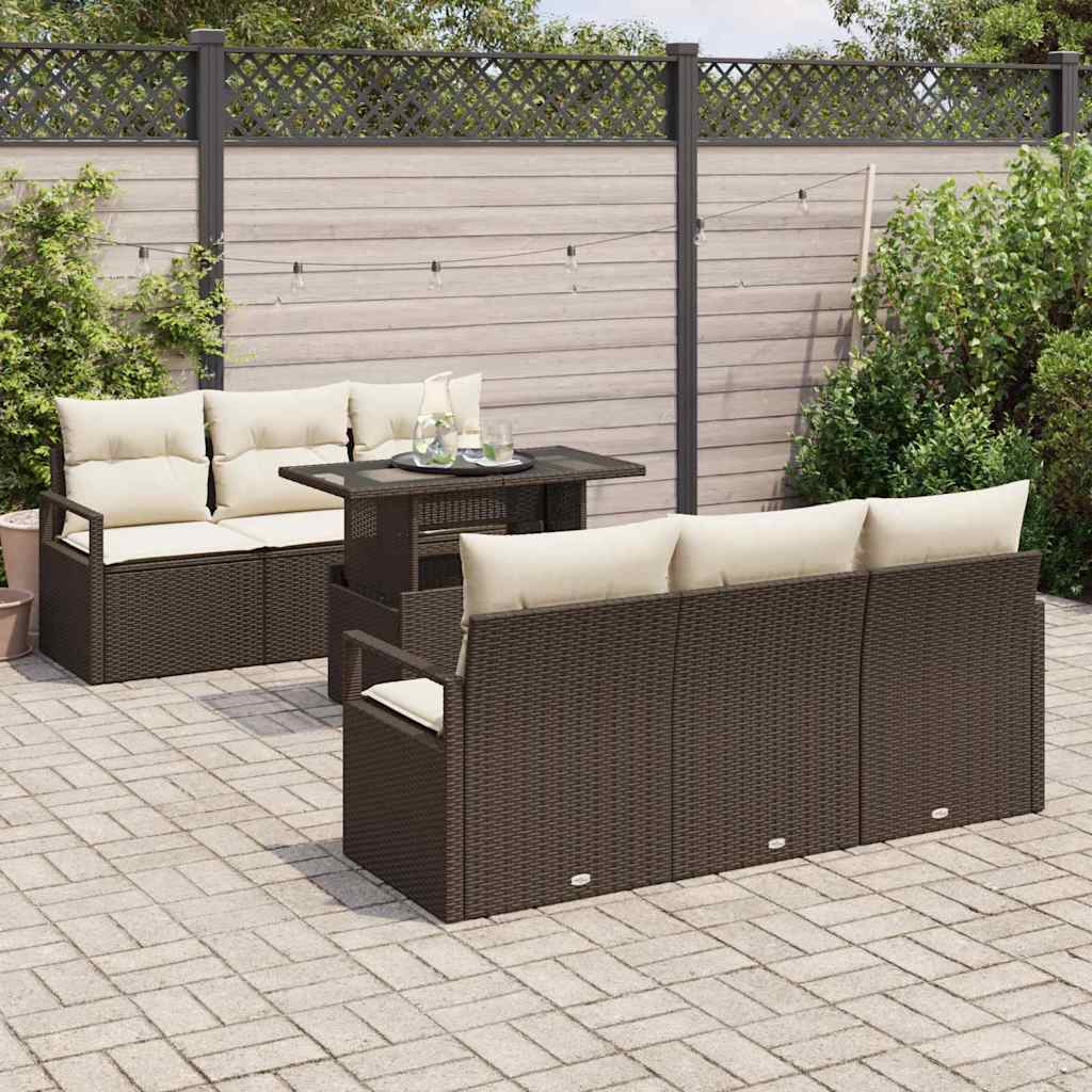 Tuin Sofa Set 7 st 6-Aantal zitplaatsen Bruin en Crème
