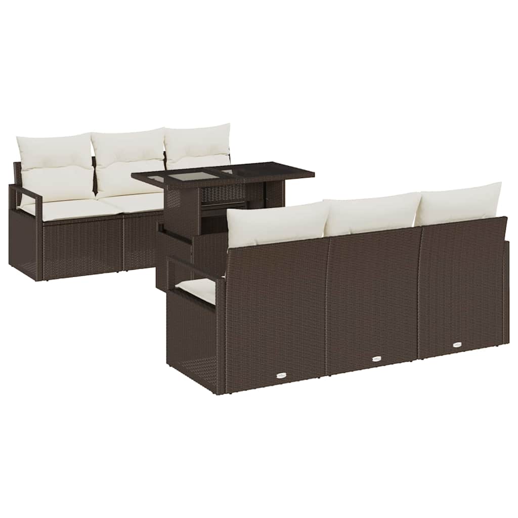 Tuin Sofa Set 7 st 6-Aantal zitplaatsen Bruin en Crème