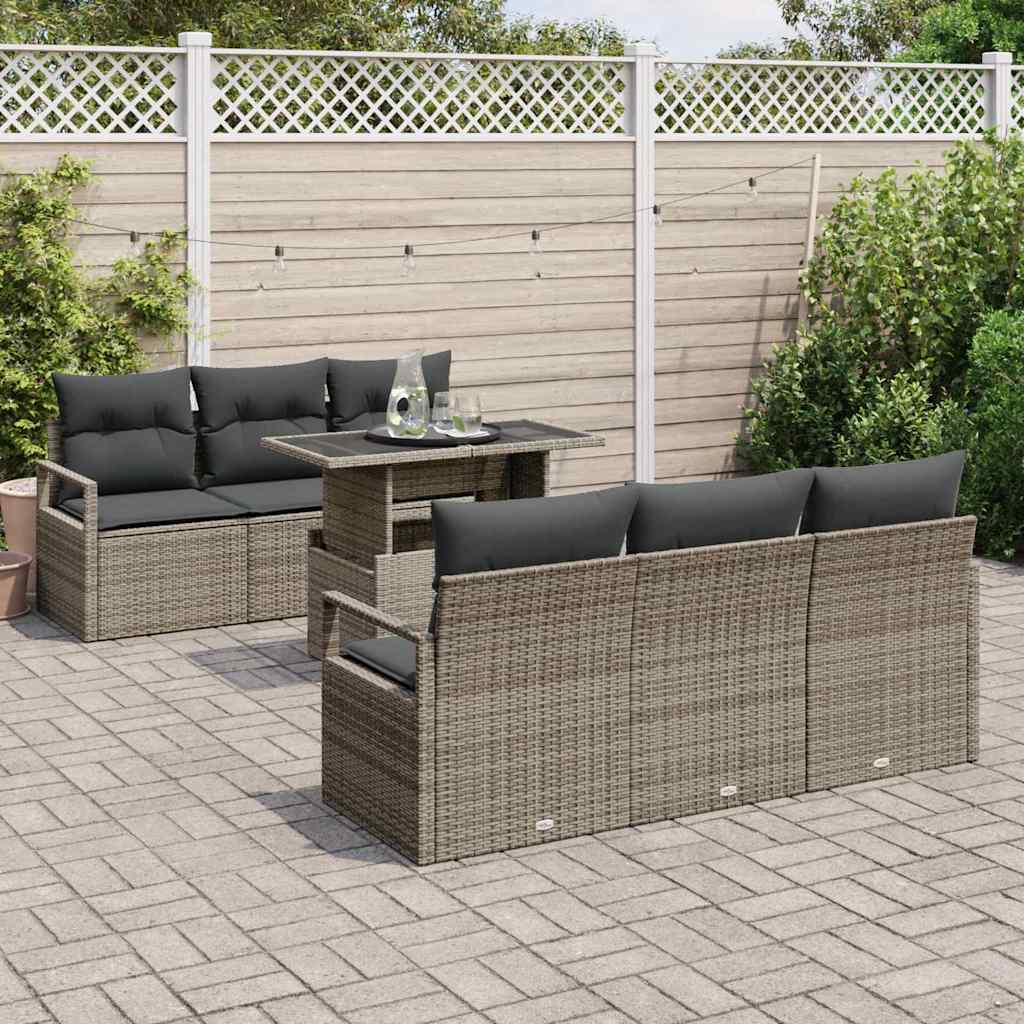 Tuin Sofa Set 7 st 6-Aantal zitplaatsen Grijs poly rattan