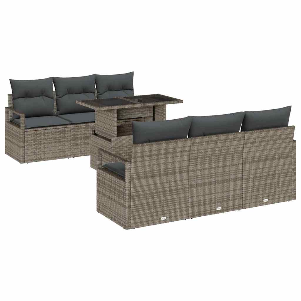 Tuin Sofa Set 7 st 6-Aantal zitplaatsen Grijs poly rattan