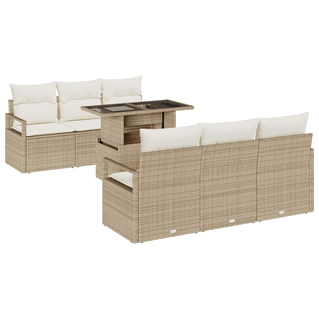 Tuin Sofa Set 7 st 6-Aantal zitplaatsen Beige poly rattan