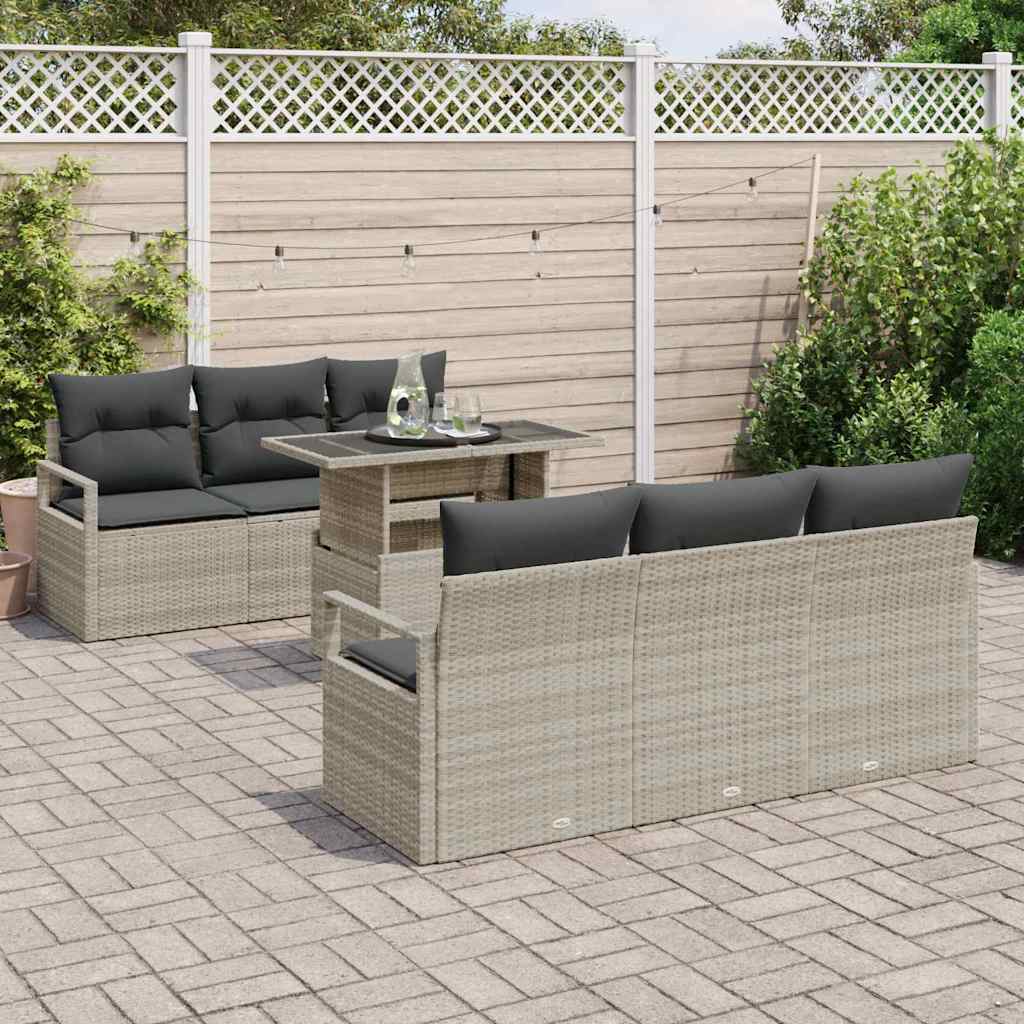 Tuin Sofa Set 7 st 6-Aantal zitplaatsen Lichtgrijs poly rattan
