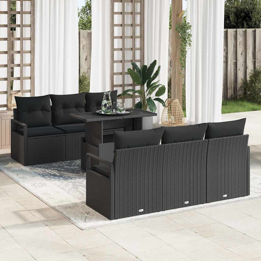 Tuin Sofa Set 7 st 6-Aantal zitplaatsen Zwart poly rattan