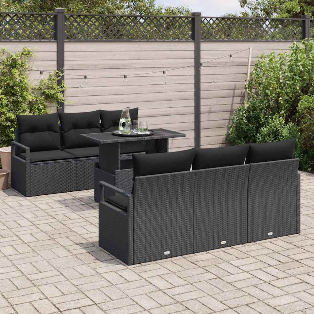 Tuin Sofa Set 7 st 6-Aantal zitplaatsen Zwart poly rattan