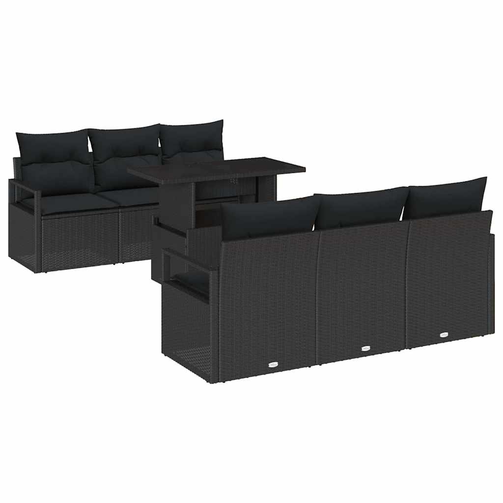 Tuin Sofa Set 7 st 6-Aantal zitplaatsen Zwart poly rattan
