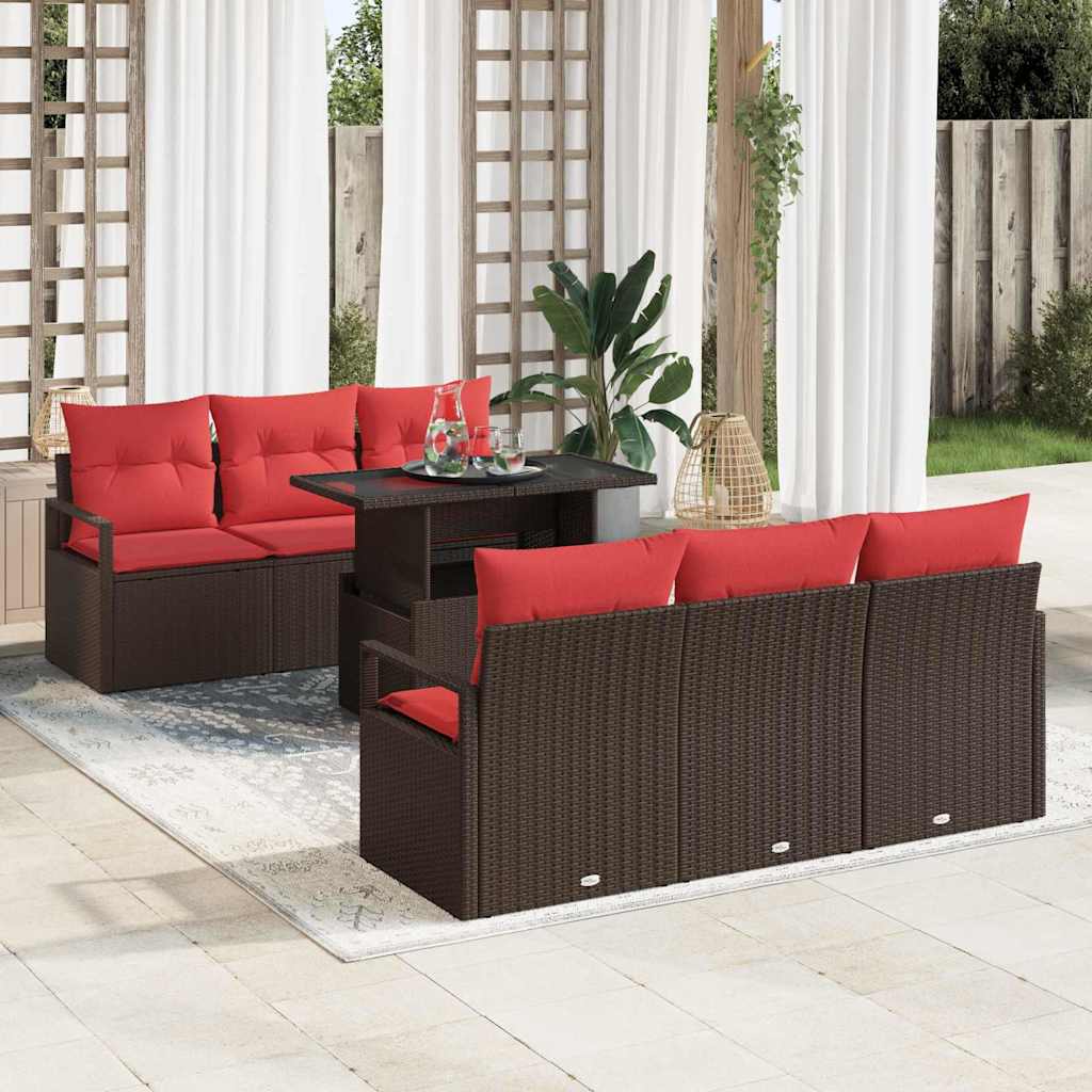 Tuin Sofa Set 7 st 6-Aantal zitplaatsen Bruin en Rood