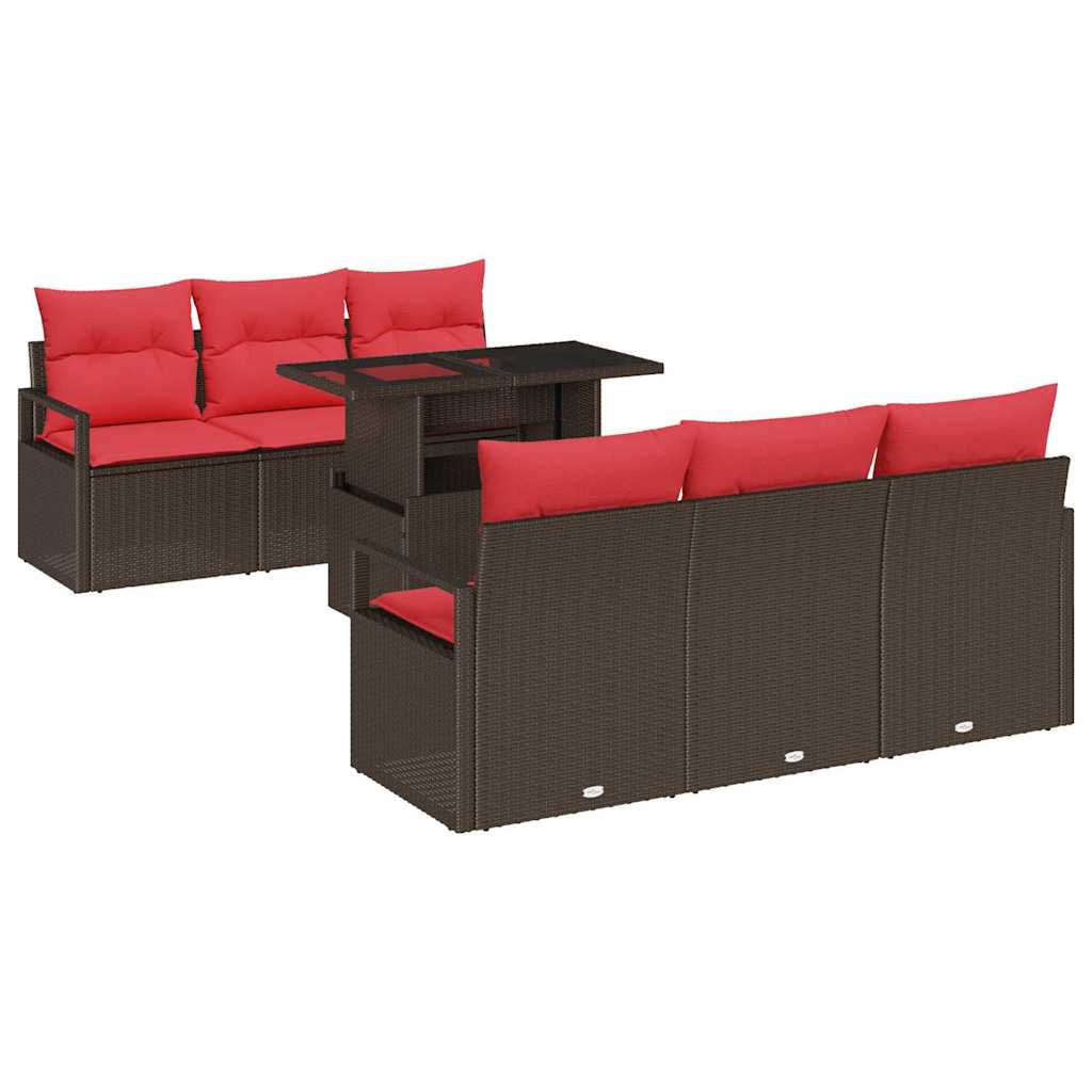 Tuin Sofa Set 7 st 6-Aantal zitplaatsen Bruin en Rood