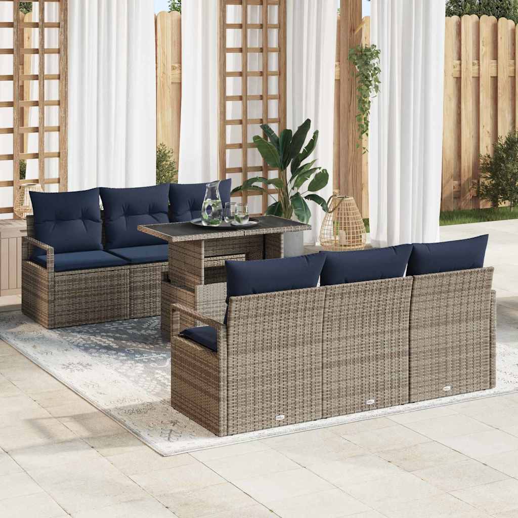 Tuin Sofa Set 7 st 6-Aantal zitplaatsen Grijs poly rattan