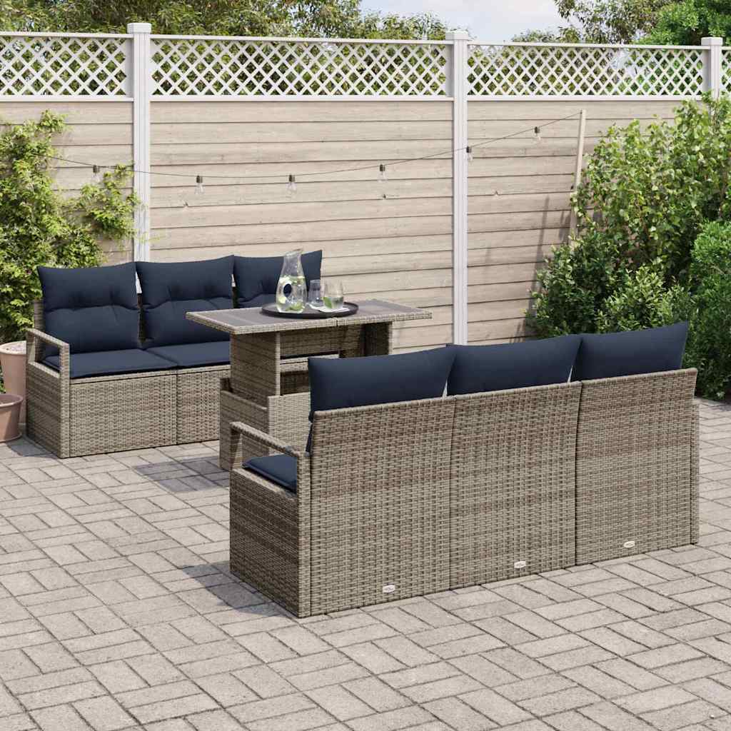 Tuin Sofa Set 7 st 6-Aantal zitplaatsen Grijs poly rattan