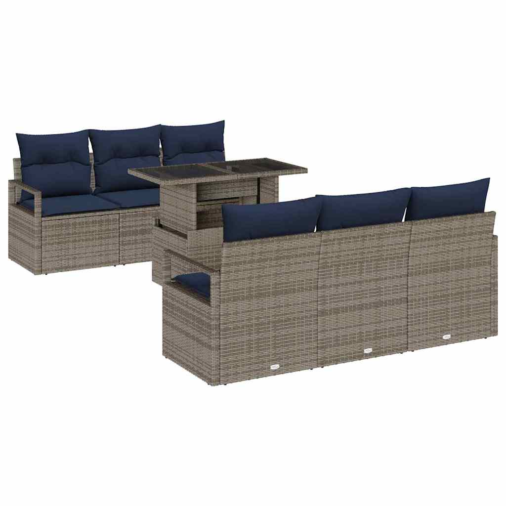 Tuin Sofa Set 7 st 6-Aantal zitplaatsen Grijs poly rattan