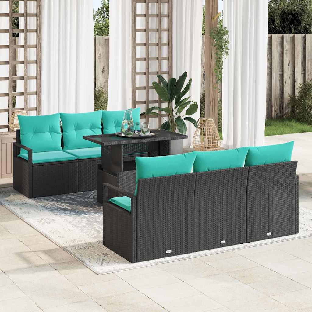 Tuin Sofa Set 7 st 6-Aantal zitplaatsen Zwart en Blauw