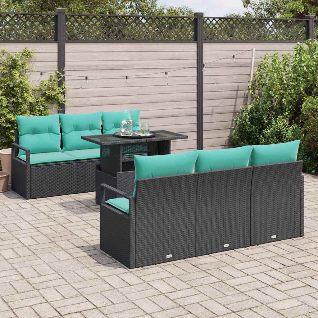 Tuin Sofa Set 7 st 6-Aantal zitplaatsen Zwart en Blauw