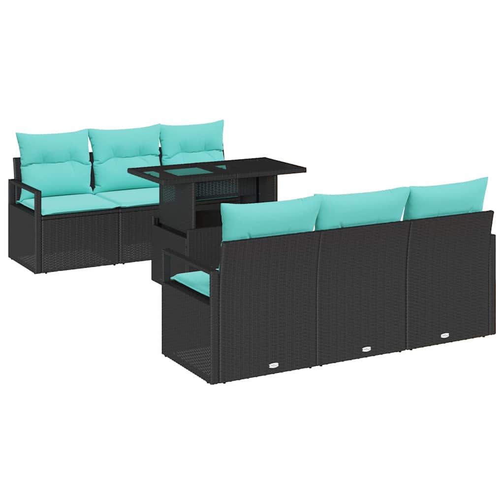 Tuin Sofa Set 7 st 6-Aantal zitplaatsen Zwart en Blauw