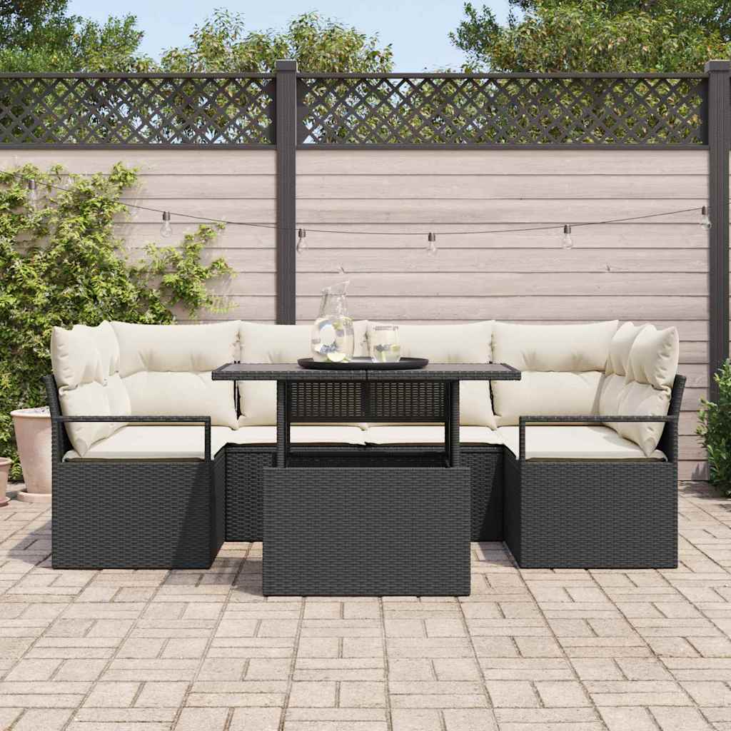 Tuin Sofa Set 7 st 6-Aantal zitplaatsen Zwart poly rattan