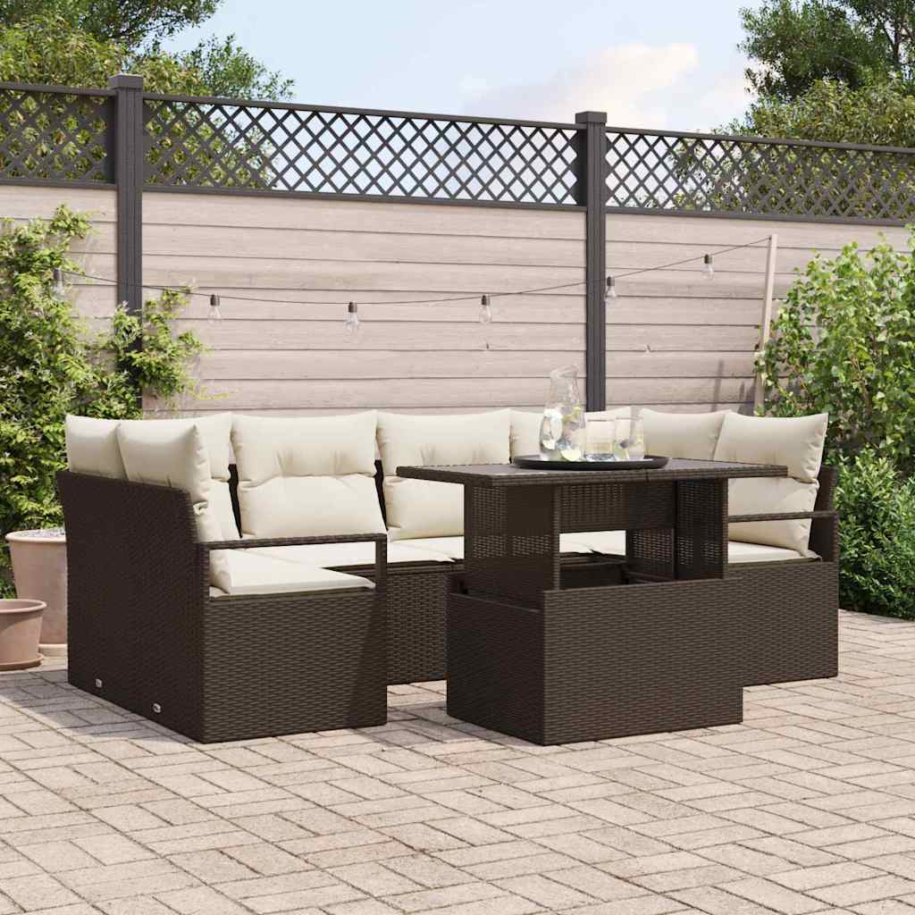 Tuin Sofa Set 7 st 6-Aantal zitplaatsen Bruin poly rattan