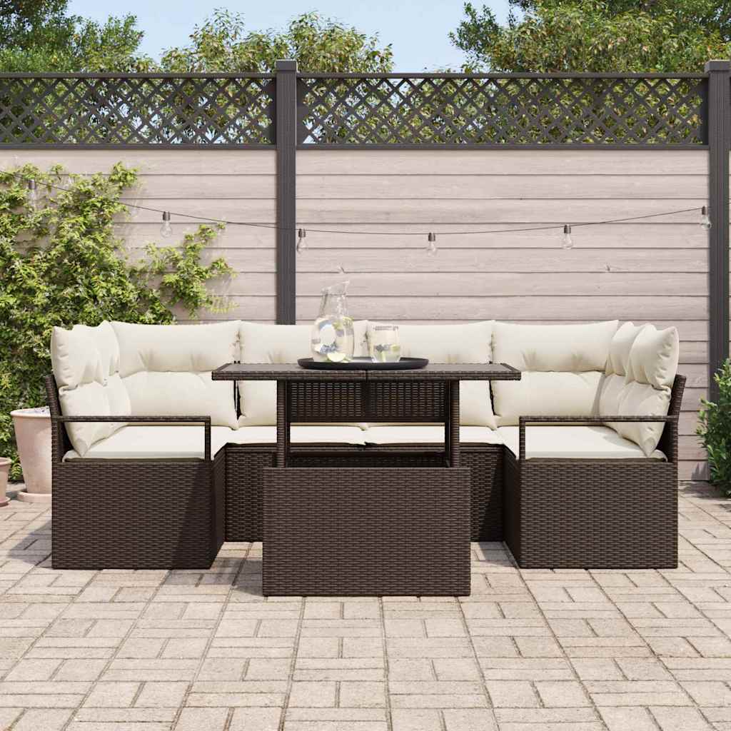 Tuin Sofa Set 7 st 6-Aantal zitplaatsen Bruin poly rattan