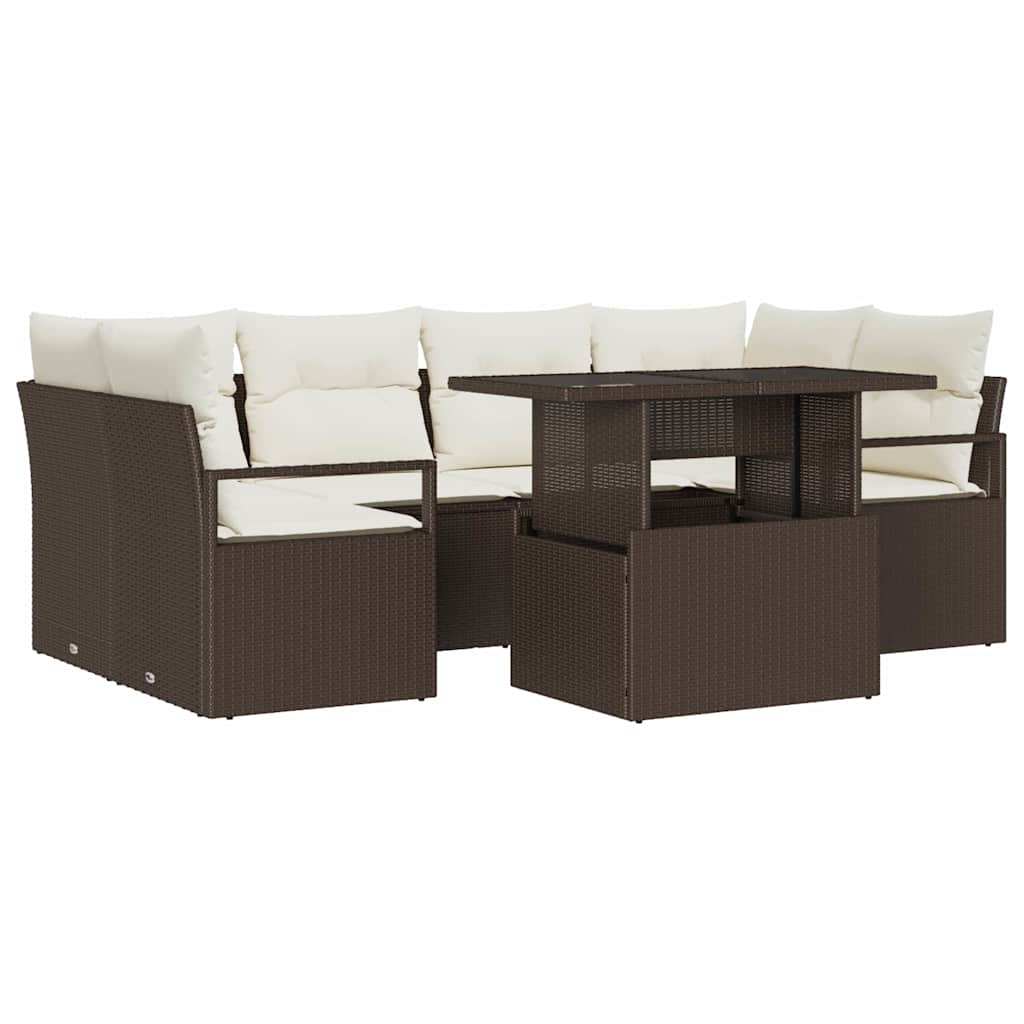 Tuin Sofa Set 7 st 6-Aantal zitplaatsen Bruin poly rattan