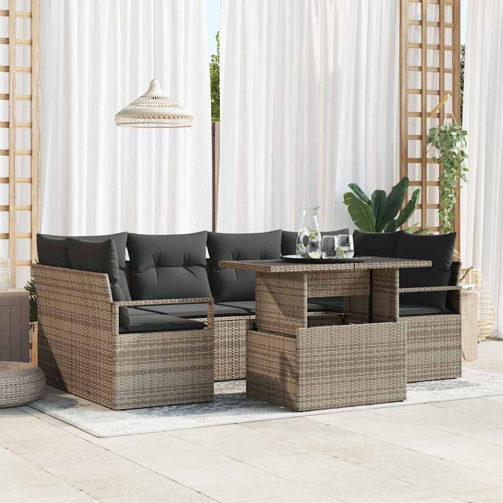 Tuin Sofa Set 7 st 6-Aantal zitplaatsen Grijs poly rattan