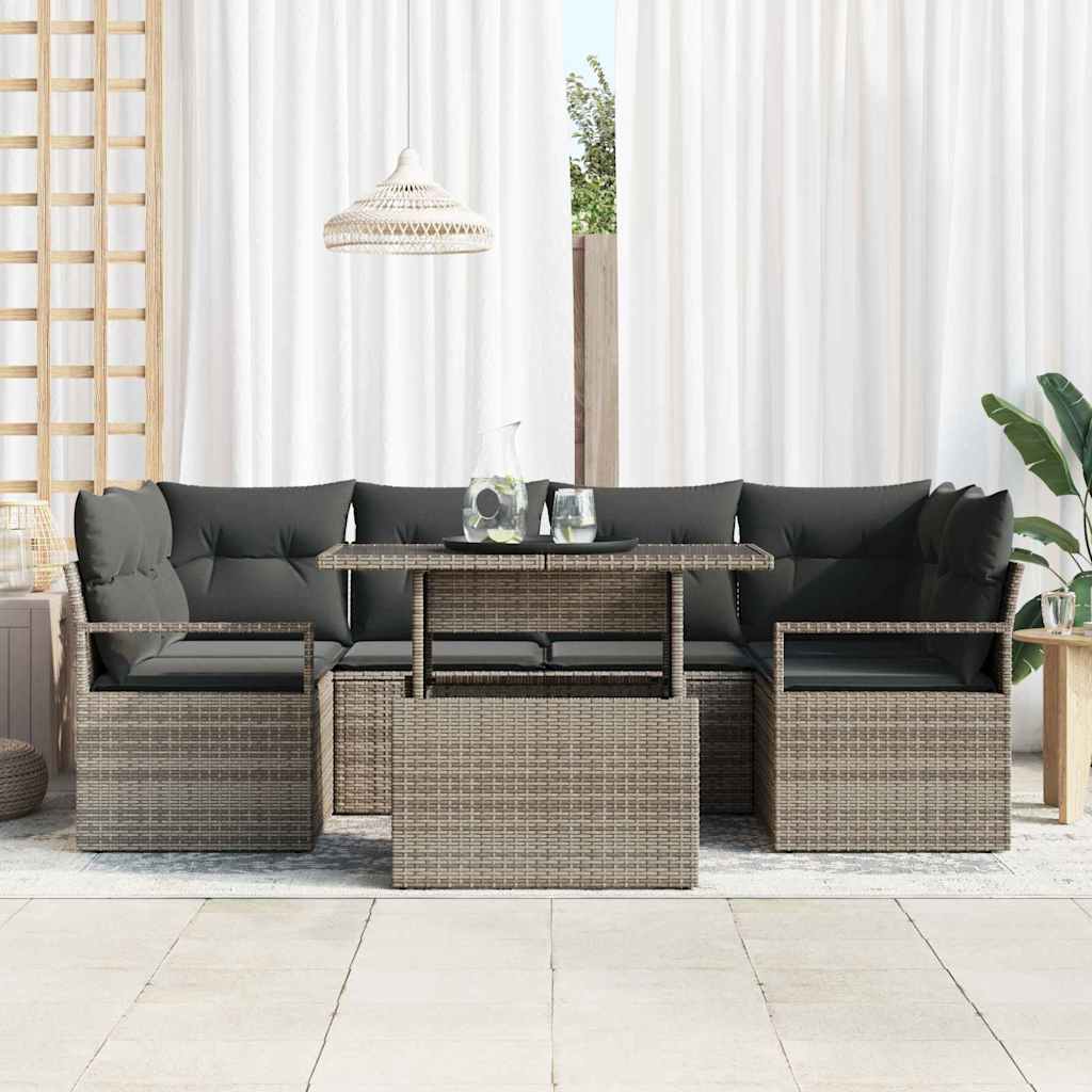 Tuin Sofa Set 7 st 6-Aantal zitplaatsen Grijs poly rattan