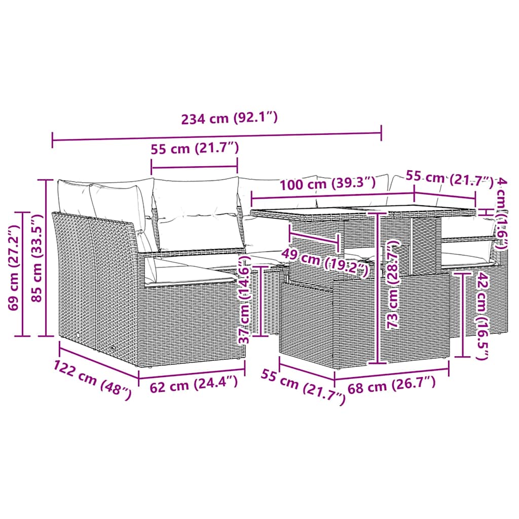 Tuin Sofa Set 7 st 6-Aantal zitplaatsen Grijs poly rattan
