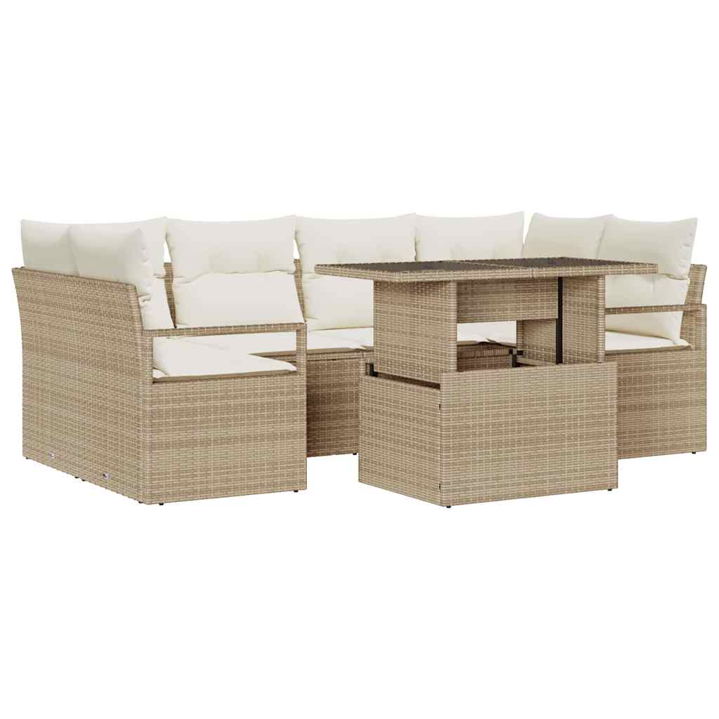 Tuin Sofa Set 7 st 6-Aantal zitplaatsen Beige poly rattan