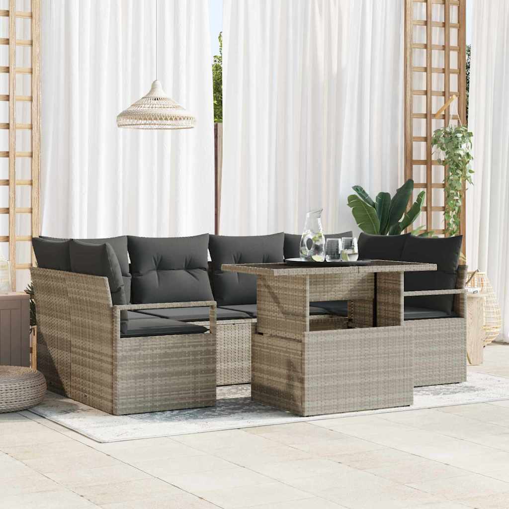 Tuin Sofa Set 7 st 6-Aantal zitplaatsen Lichtgrijs poly rattan