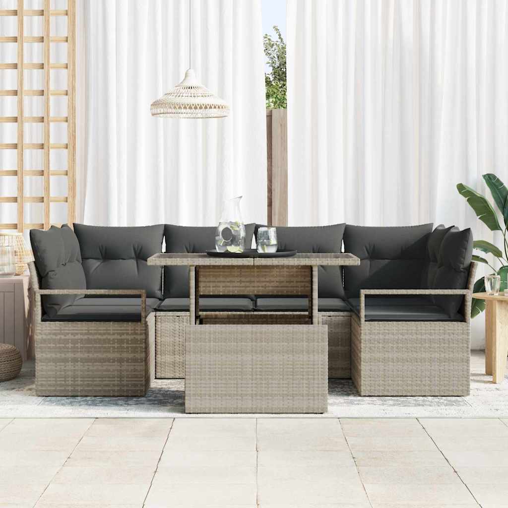 Tuin Sofa Set 7 st 6-Aantal zitplaatsen Lichtgrijs poly rattan