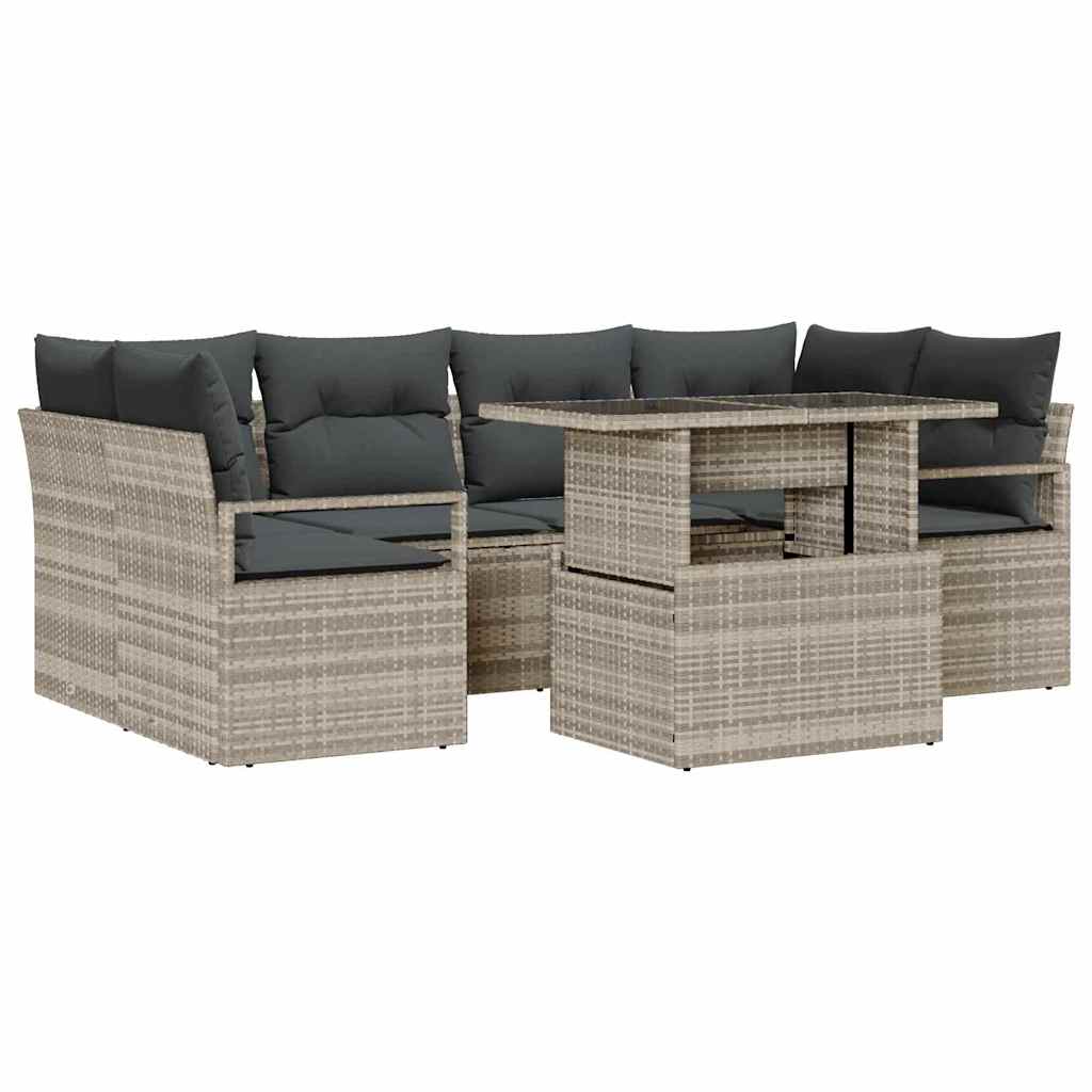 Tuin Sofa Set 7 st 6-Aantal zitplaatsen Lichtgrijs poly rattan