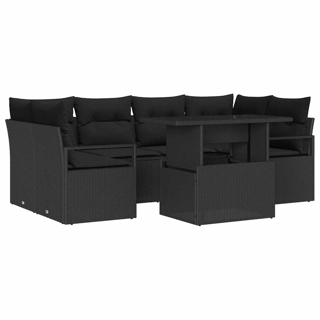 Tuin Sofa Set 7 st 6-Aantal zitplaatsen Zwart poly rattan