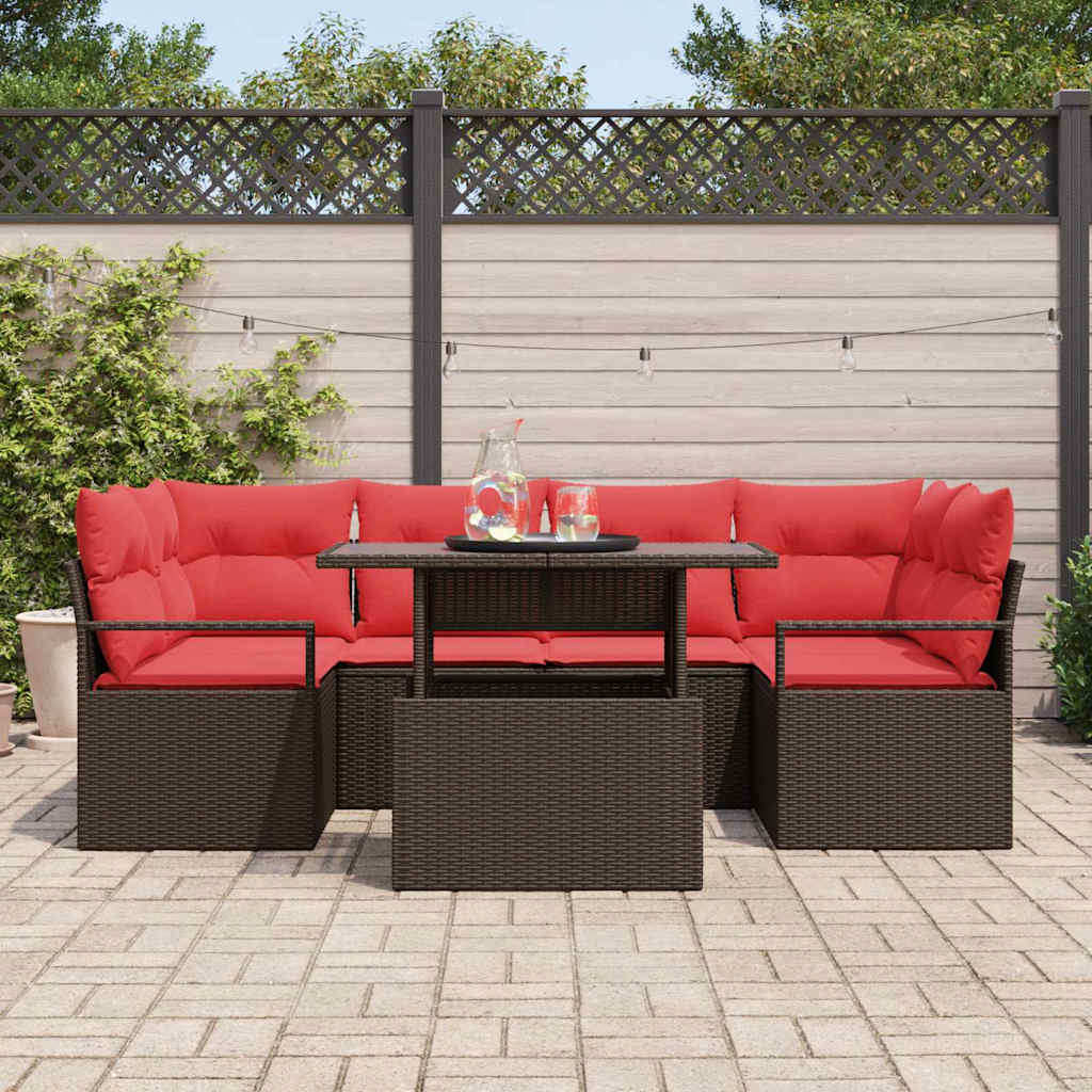 Tuin Sofa Set 7 st 6-Aantal zitplaatsen Bruin en Rood