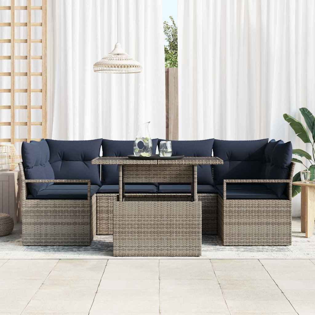 Tuin Sofa Set 7 st 6-Aantal zitplaatsen Grijs en Marineblauw