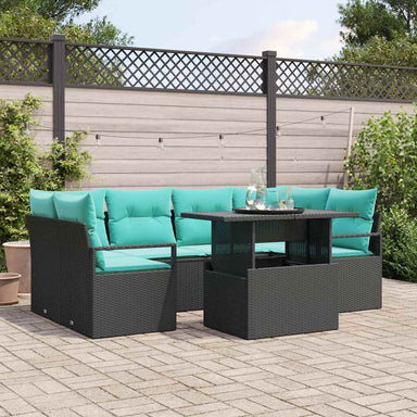 Tuin Sofa Set 7 st 6-Aantal zitplaatsen Zwart en Blauw