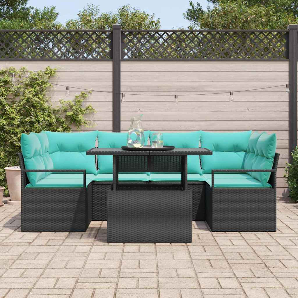 Tuin Sofa Set 7 st 6-Aantal zitplaatsen Zwart en Blauw