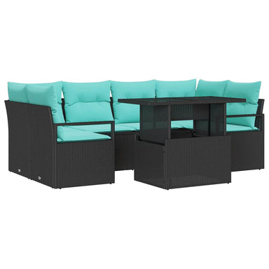 Tuin Sofa Set 7 st 6-Aantal zitplaatsen Zwart en Blauw