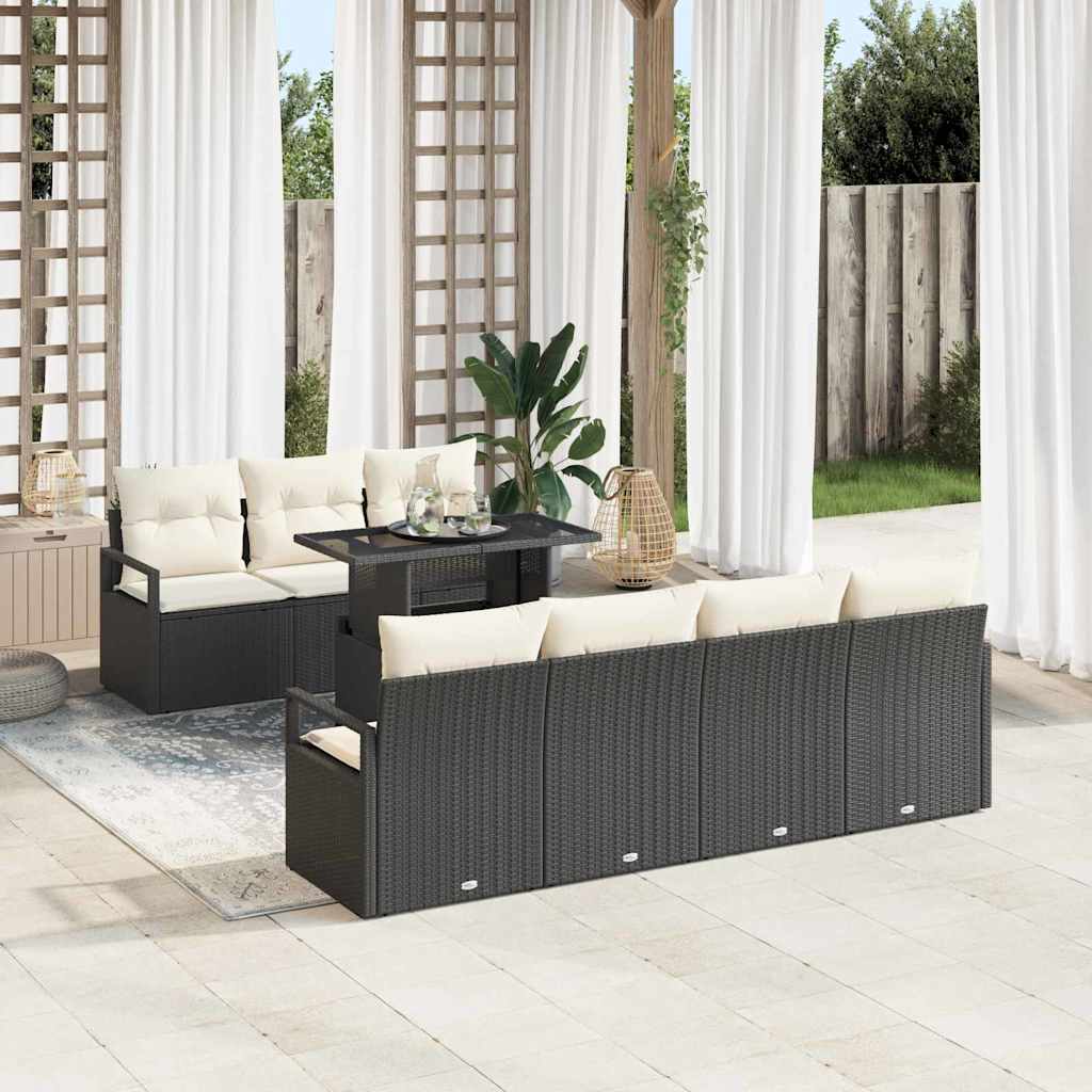 Tuin Sofa Set 8 st 7-Aantal zitplaatsen Zwart en Crème