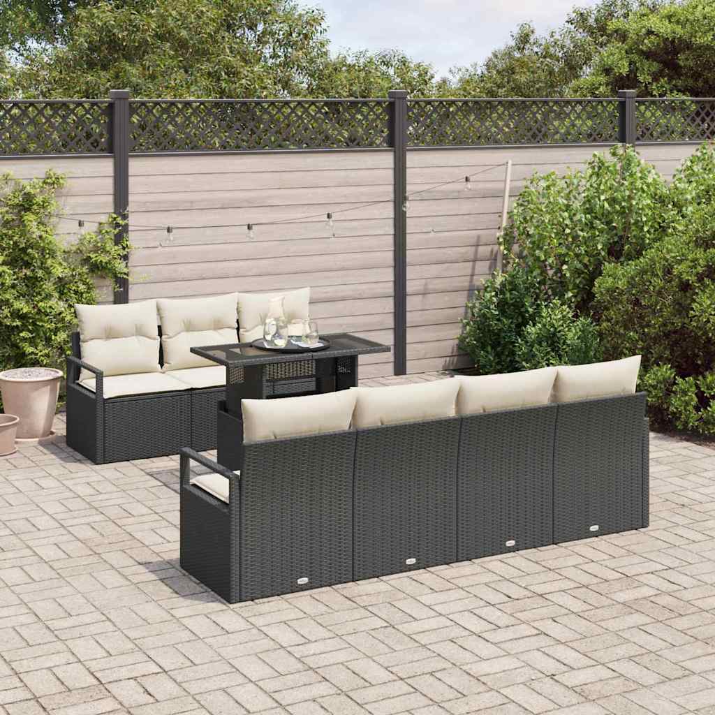 Tuin Sofa Set 8 st 7-Aantal zitplaatsen Zwart en Crème