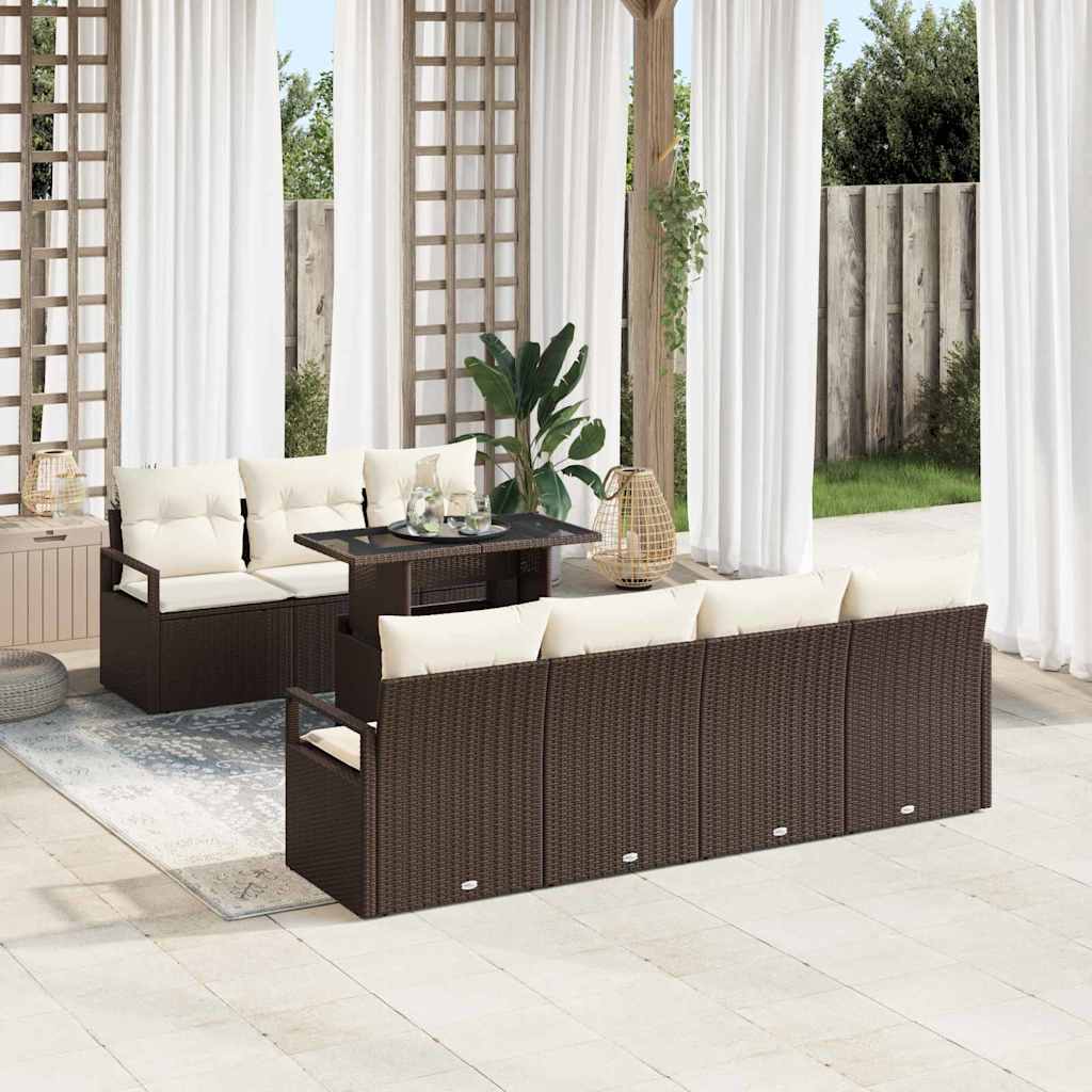 Tuin Sofa Set 8 st 7-Aantal zitplaatsen Bruin en Crème