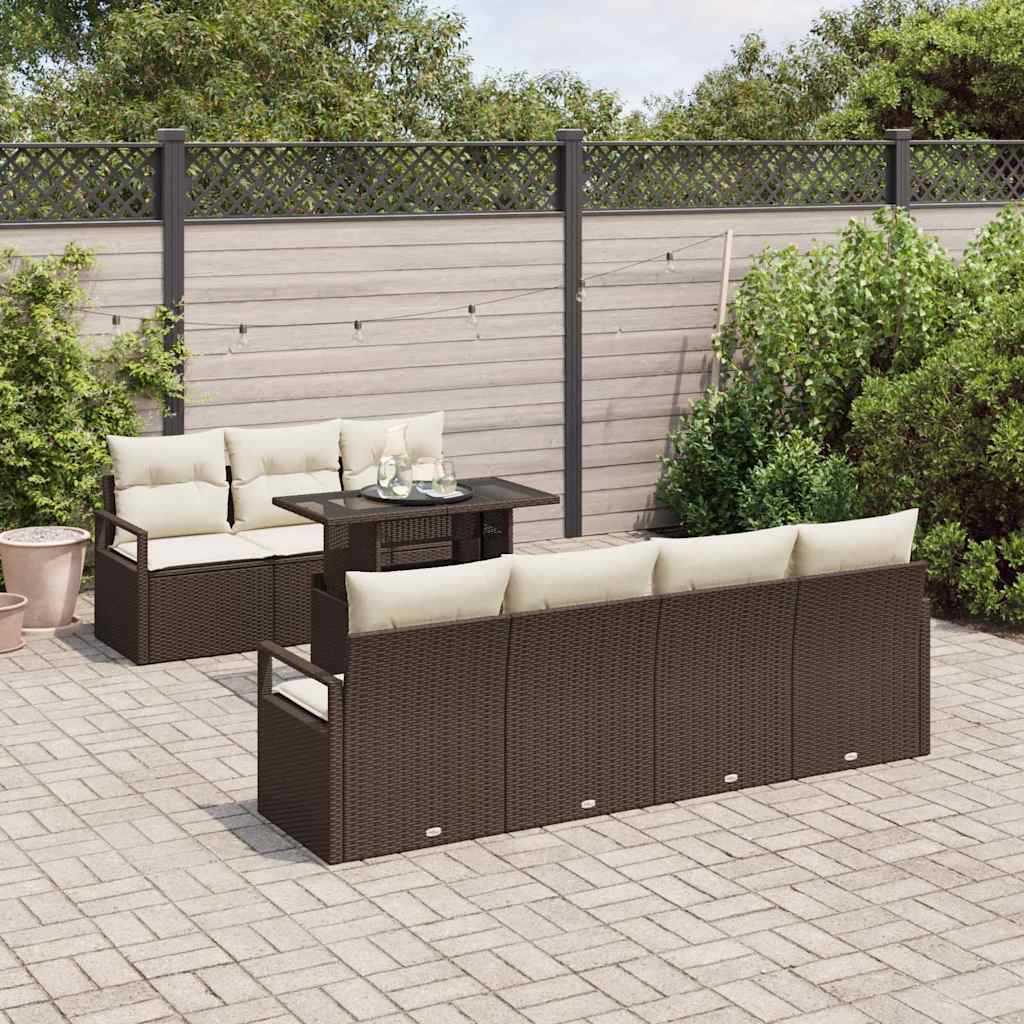 Tuin Sofa Set 8 st 7-Aantal zitplaatsen Bruin en Crème