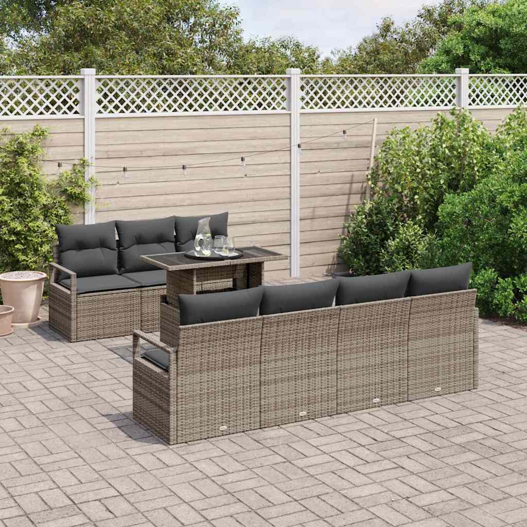 Tuin Sofa Set 8 st 7-Aantal zitplaatsen Grijs poly rattan