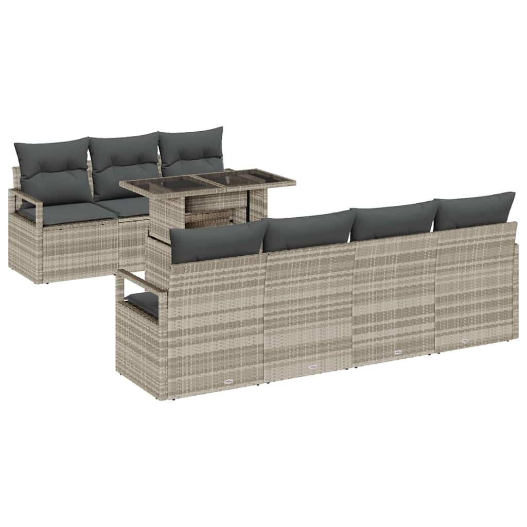 Tuin Sofa Set 8 st 7-Aantal zitplaatsen Lichtgrijs poly rattan
